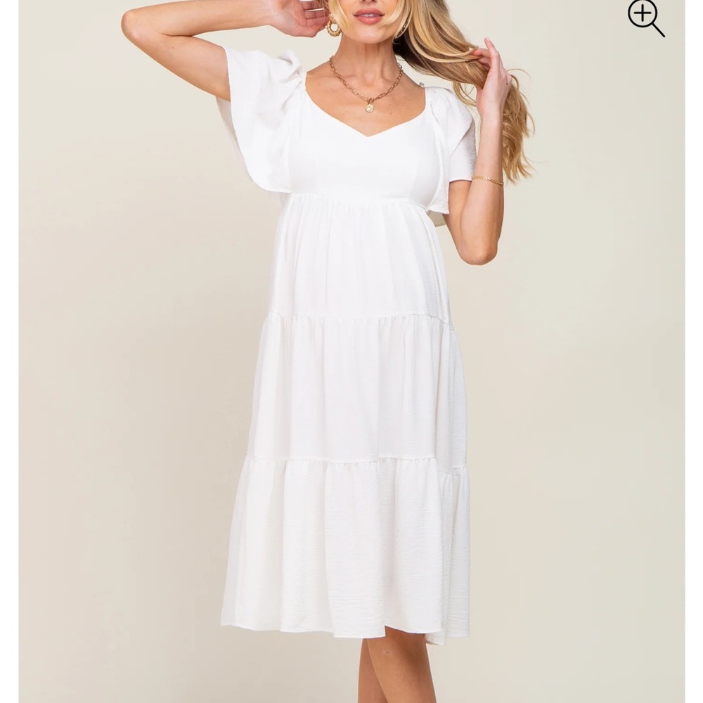 She + Sky White Tiered Criss Cross Back Maternity Midi Dress